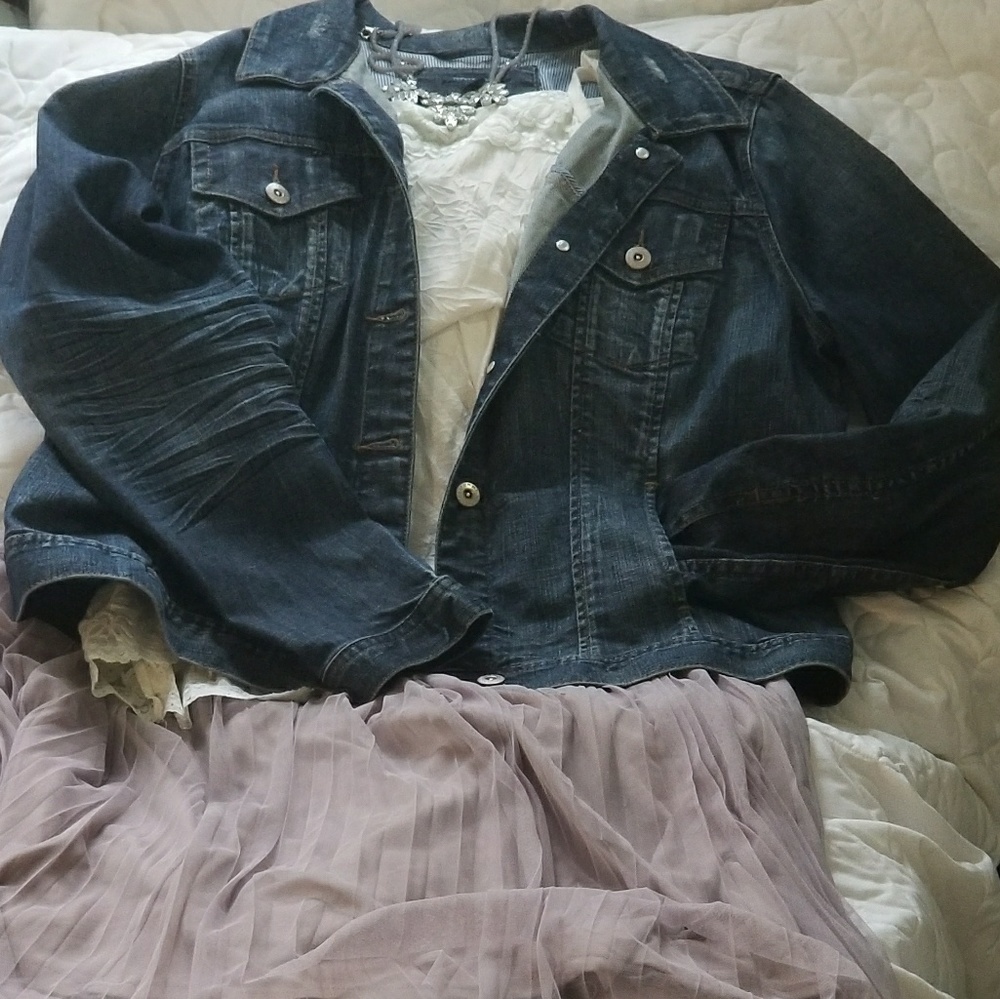 Tommy Hilfiger distressed Jean jacket.